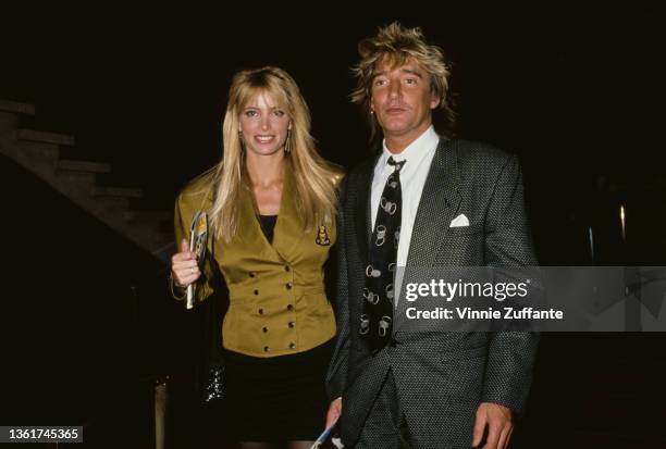 America model Kelly Emberg and her partner, British singer and songwriter Rod Stewart attend an event at the Carlyle Hotel in New York City, New...