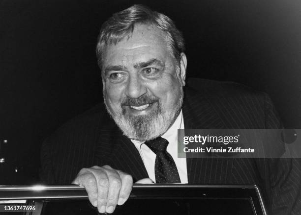 Canadian-American actor Raymond Burr his hand on a car door in Los Angeles, California, circa 1985.