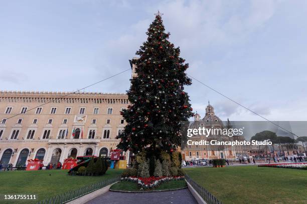 Christmas tree in Piazza Venezia on December 29, 2021 in Rome, Italy. Italy registered 78,313 new covid infections yesterday in what are the highest...