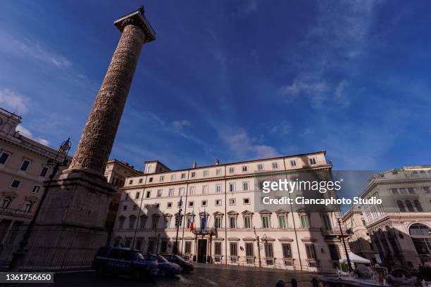 View of Palazzo Chigi, seat of the Government of the Italian Republic on December 29, 2021 in Rome, Italy. Italy registered 78,313 new covid...