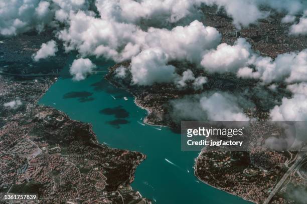 istanbul bosphorus from air - istanbul view stock pictures, royalty-free photos & images