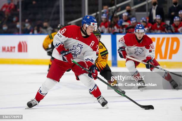 Michal Gut of Czechia skates against Germany in the first period during the 2022 IIHF World Junior Championship at Rogers Place on December 27, 2021...