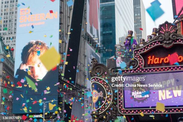 Confetti fills the air as Times Square New Year's Eve co-organizers Times Square Alliance and Countdown Entertainment hold a confetti test ahead of...