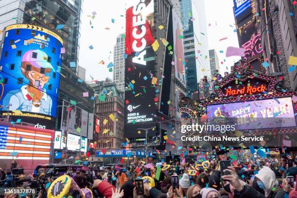 Confetti fills the air as Times Square New Year's Eve co-organizers Times Square Alliance and Countdown Entertainment hold a confetti test ahead of...