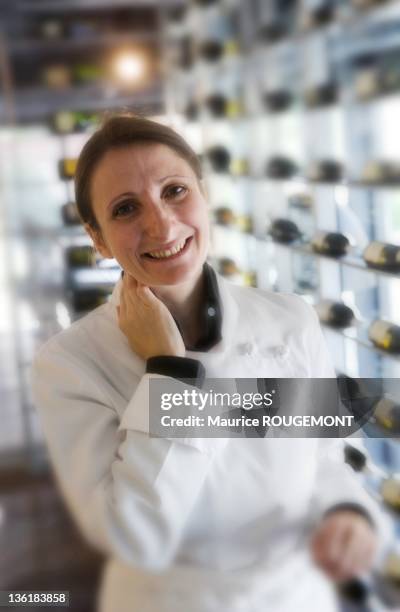 Cook Anne-Sophie Pic in the wine cellar of the hotel restaurant Pic on October 06, 2010 in Valence, France.