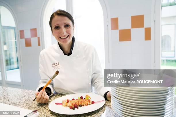 Cook Anne-Sophie Pic in the kitchen of the hotel restaurant Pic on October 06, 2010 in Valence, France.