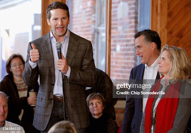 Rep. Aaron Schock tells an audience at Elly's Tea and Coffee why he is endorsing former Republican presidential candidate and former Massachusetts...