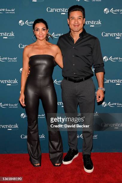 Courtney Mazza and Mario Lopez attend the grand opening of Carversteak at Resorts World Las Vegas on December 29, 2021 in Las Vegas, Nevada.