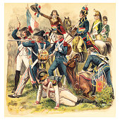 Historical military uniforms from France - 1789-1799 (French Revolution) - vintage illustration