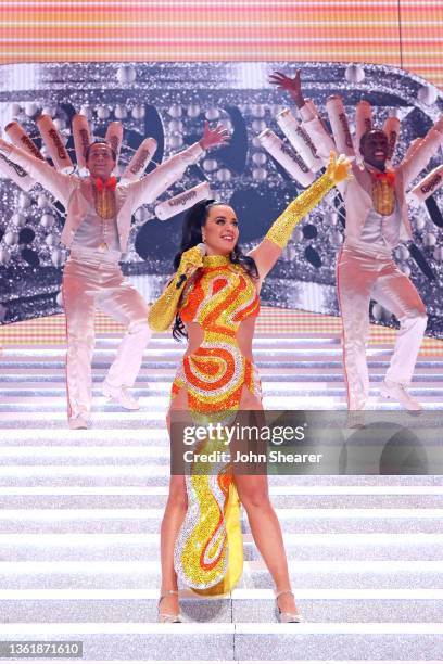 Katy Perry performs onstage during Katy Perry: PLAY Las Vegas Residency at Resorts World Las Vegas on December 29, 2021 in Las Vegas, Nevada.