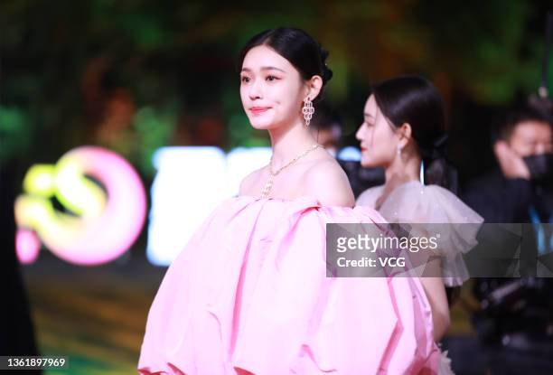 Actress Jelly Lin Yun attends the closing ceremony of the 30th China Golden Rooster and Hundred Flowers Film Festival on December 30, 2021 in Xiamen,...