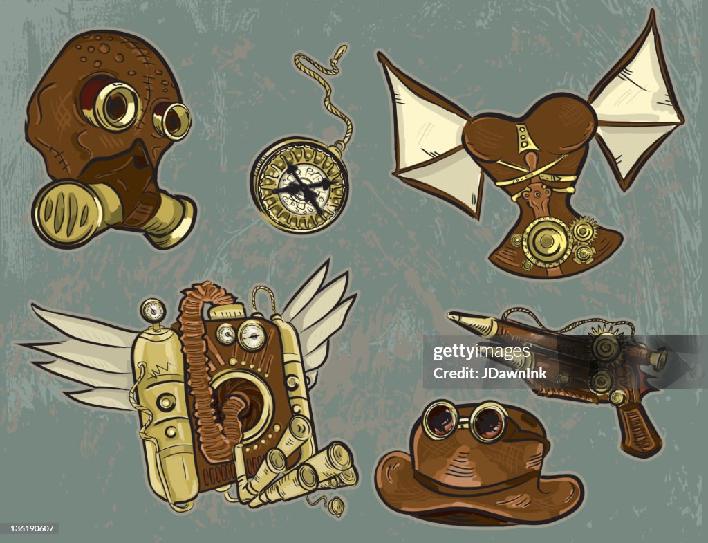Stempunk Objects Steampunk Set Of Items On Background High-Res Vector Graphic - Getty Images