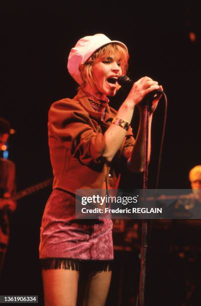 Muriel Moreno du groupe Niagara en concert à l'Olympia de Paris le 10 mars 1987.