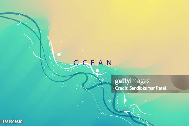 ilustraciones, imágenes clip art, dibujos animados e iconos de stock de superficie del agua. ola de océano en la playa de arena. fondo de la naturaleza. - bay of water