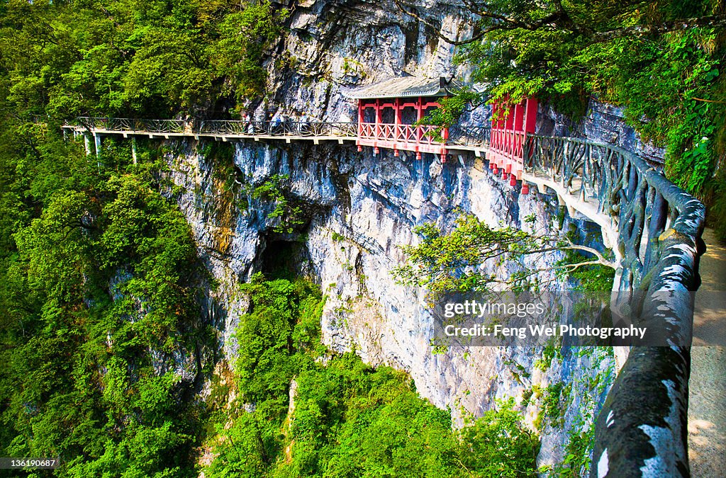 Plank road along high cliff, Mount Tianmen, China