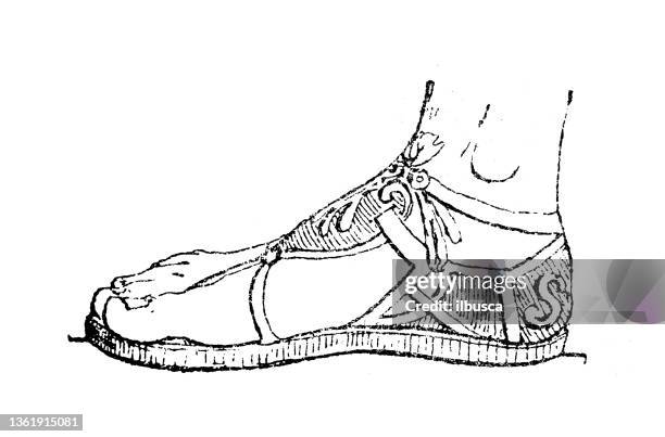 antique illustration: sandal - ancient sandal stock illustrations