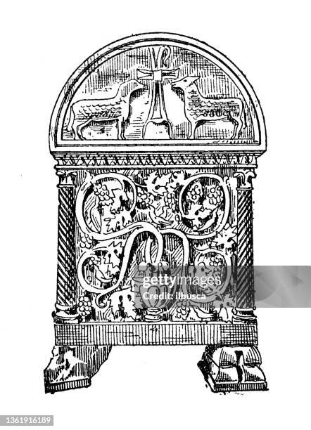 antique illustration: sarcophagus byzantine, ravenna - gravestone stock illustrations