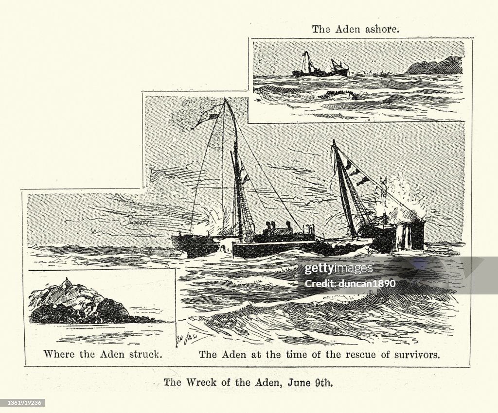 Wreck of the SS Aden which was wrecked on the eastern coast of Socotra while on passage from Colombo to London, Victorian Shipwreck