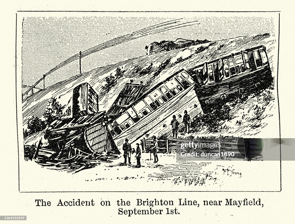 Train derailment, Accident on Brighton Line, near Mayfield, September 1st 1897, Victorian Railway
