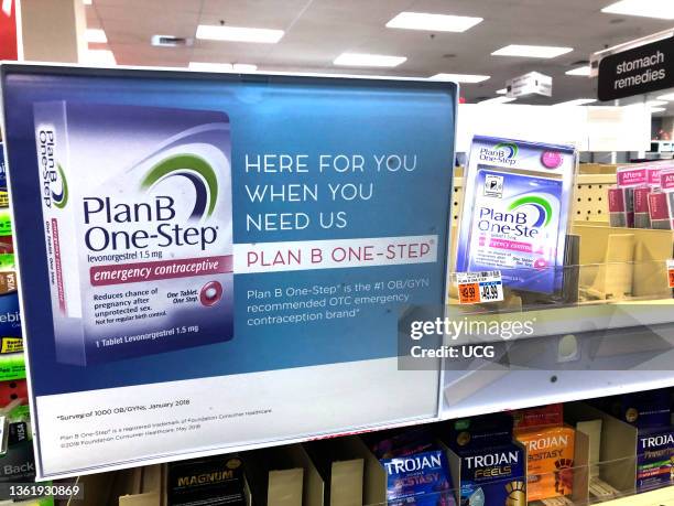 Plan B One-step birth control in CVS Pharmacy, Boston, MA.