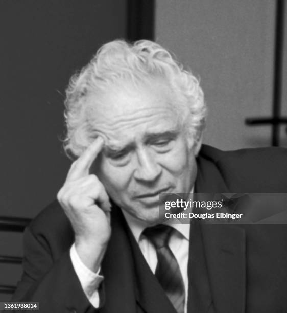 View of Pulitzer Prize winning American author Norman Mailer during an event on the campus of Michigan State University, East Lansing, Michigan,...