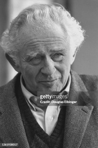 View of Pulitzer Prize winning American author Norman Mailer during an event on the campus of Michigan State University, East Lansing, Michigan,...