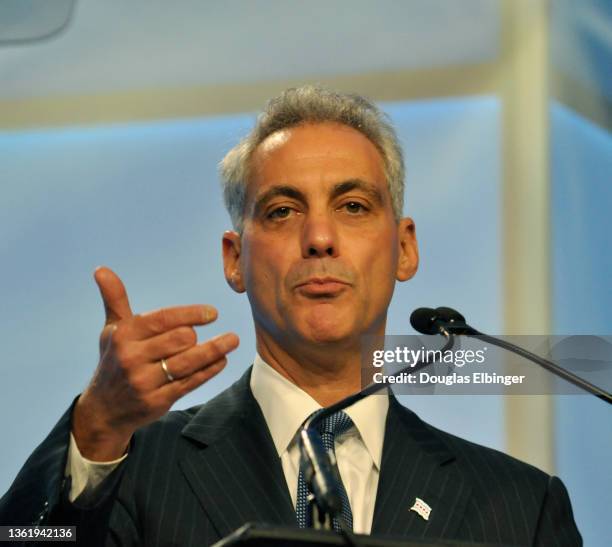 American politician & Chicago Mayor Rahm Emanuel as he speaks during a media conference, Chicago, Illinois, October 21, 2013.