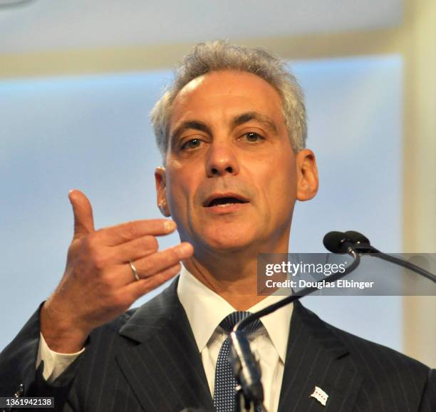 American politician & Chicago Mayor Rahm Emanuel as he speaks during a media conference, Chicago, Illinois, October 21, 2013.