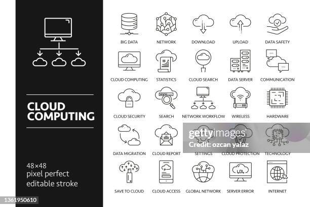 illustrations, cliparts, dessins animés et icônes de icônes de dessin vectoriel cloud computing sur grille de 48px avec une largeur de trait de 1px. infographie, mobile et web, etc. - base de données