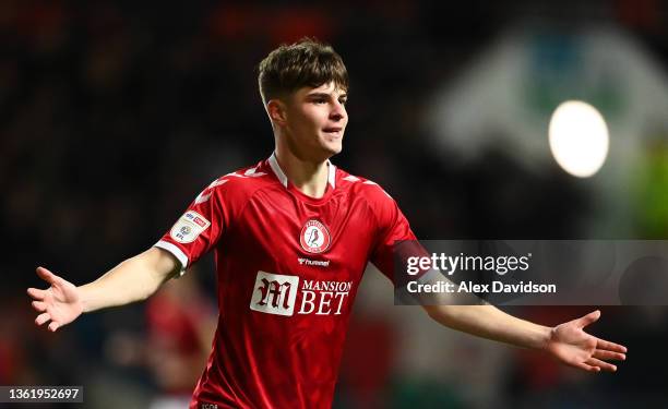 Alex Scott of Bristol City celebrates after scoring their sides first goal during the Sky Bet Championship match between Bristol City and Queens Park...