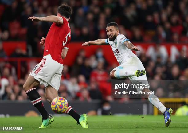 Aaron Lennon of Burnley scores their sides first goal during the Premier League match between Manchester United and Burnley at Old Trafford on...