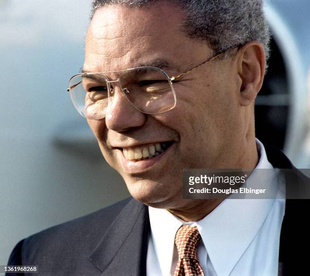 Close-up of US Secretary of State) Colin Powell at an unspecified event, Lansing, Michigan, October 10, 2002.