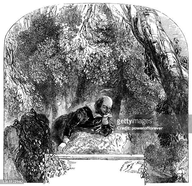 shakespeare thinking about love - works of william shakespeare - poetry stock illustrations
