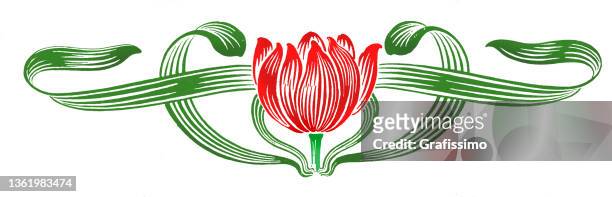 bildbanksillustrationer, clip art samt tecknat material och ikoner med art nouveau floral tulip design element for decoration drawing 1898 - tulpaner