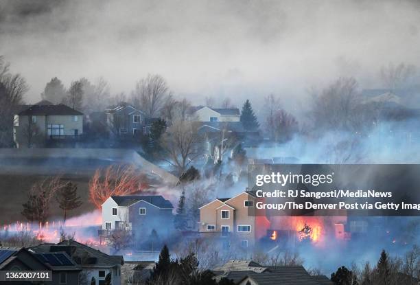 The Marshall Fire continues to burn out of control on December 30, 2021 in Broomfield, Colorado.