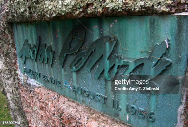 Jackson Pollock's name, inscribed on his grave at Green River Cemetery in the hamlet of Springs, East Hampton, New York, 12th August 2009. Known for...