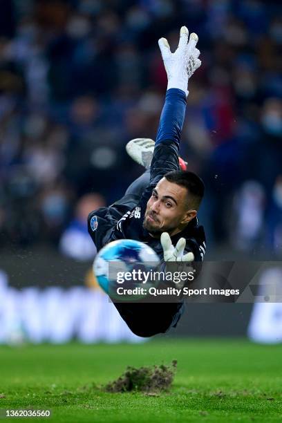 Diogo Costa of FC Porto warms up prior to the Liga Portugal Bwin match between FC Porto and SL Benfica at Estadio Do Dragao on December 30, 2021 in...