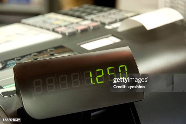 close-up of cash register - supermarket register stockfoto's en -beelden