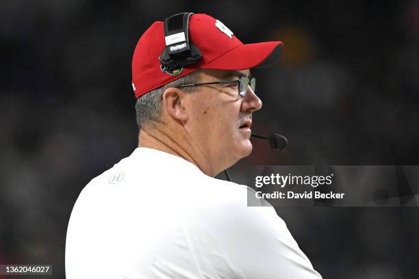 Head coach Paul Chryst of the Wisconsin Badgers looks on from the sidelines against the Arizona State Sun Devils during the SRS Distribution Las...