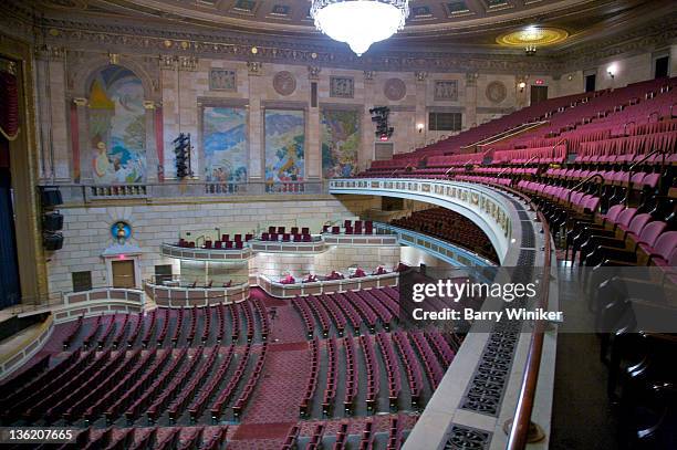 view from on high of theater murals and seats. - rochester stock pictures, royalty-free photos & images