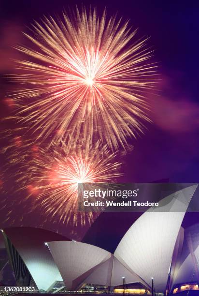 Fireworks are seen over the Sydney Opera House during New Year's Eve celebrations on January 01, 2022 in Sydney, Australia. New Year's Eve...