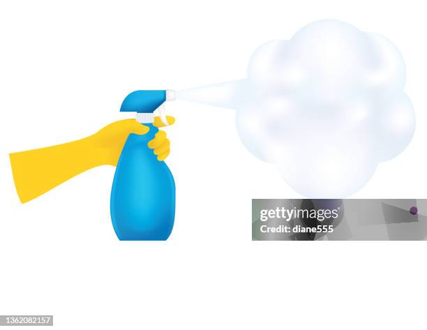 hand holding a bottle of spray cleaner on a transparent background - holding spray bottle stock illustrations