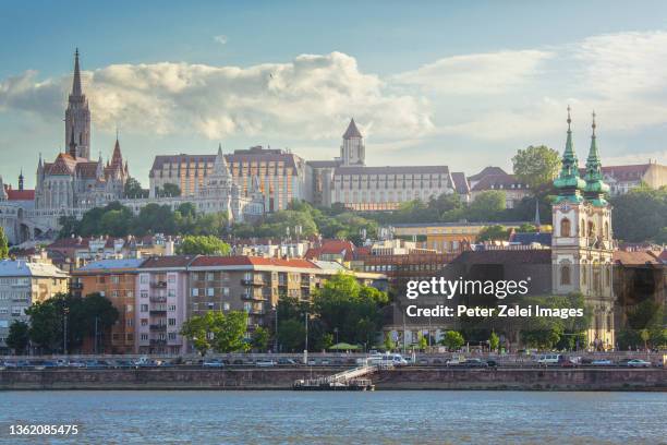 budapest cityscape, buda side waterfront - royal palace budapest stock pictures, royalty-free photos & images