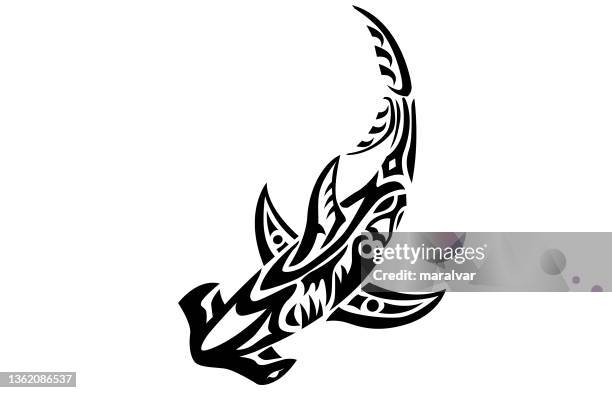 hammerhead shark - tribal tattoo stock illustrations