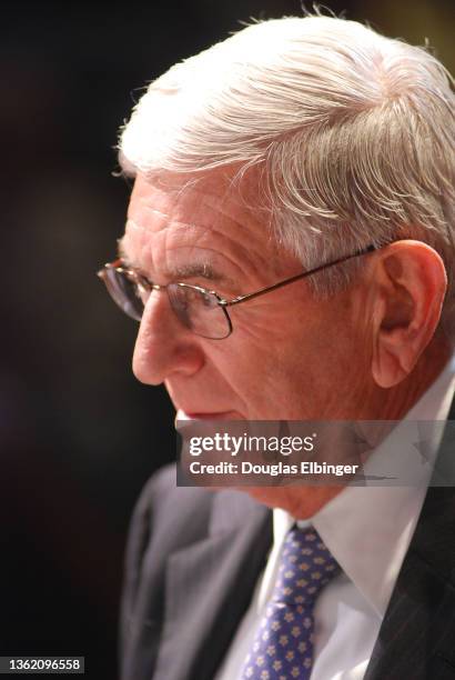 Close-up of American businessman and philanthropist Eli Broad during an event on the Michigan State University campus, East Lansing, Michigan, July...