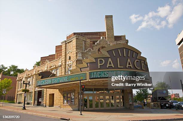 marquis and entrance to corner theater. - cinema sign stock-fotos und bilder