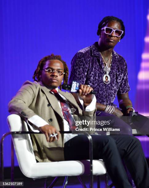 Gunna and Young Thug attend 2021 Revolt Summit at 787 Windsor on November 13, 2021 in Atlanta, Georgia.