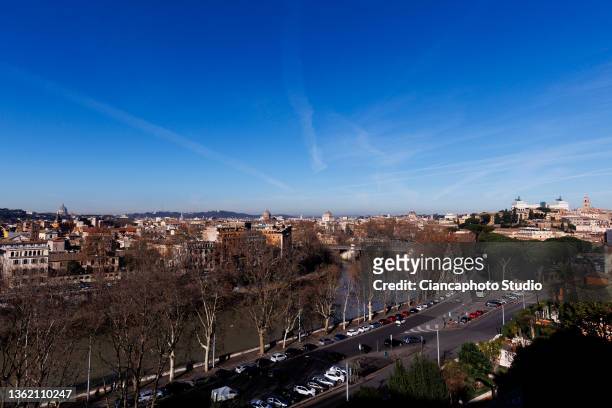 View from the "Belvedere Luigi Magni" terrace near the historic center of Rome on December 31, 2021 in Rome, Italy.