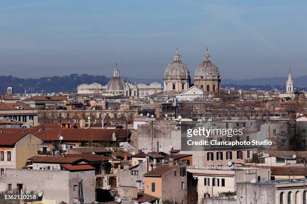 View from the "Belvedere Luigi Magni" terrace near the historic center of Rome on December 31, 2021 in Rome, Italy.