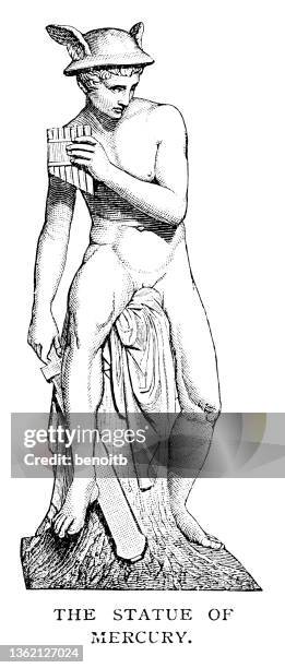 illustrazioni stock, clip art, cartoni animati e icone di tendenza di statua di mercurio (1818) dello scultore danese bertel thorvaldsen - dio romano